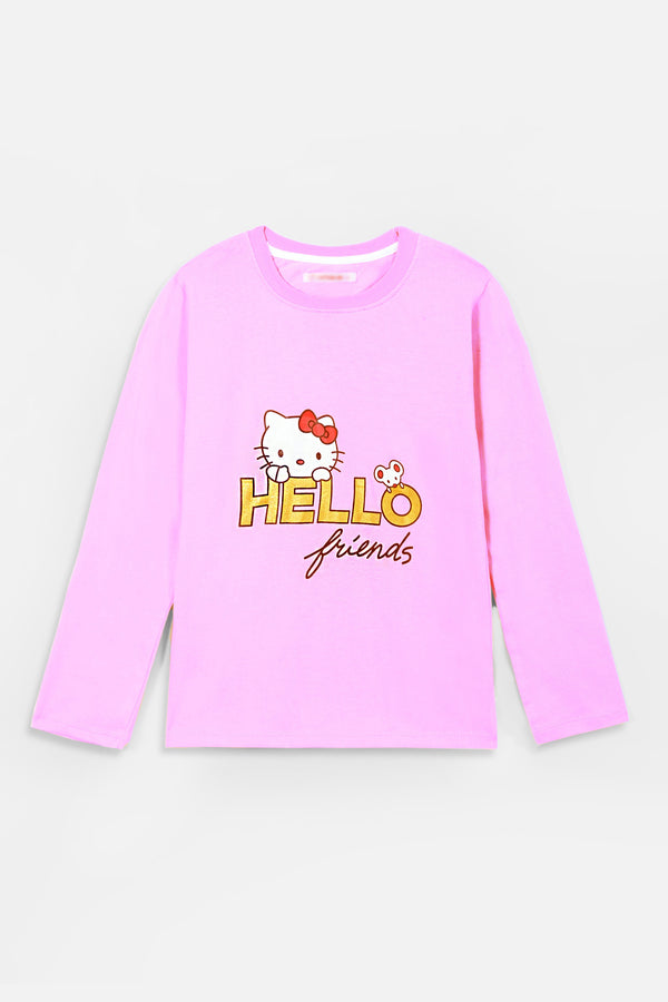 Girls Full Sleeves Light Pink Slogan T-shirt