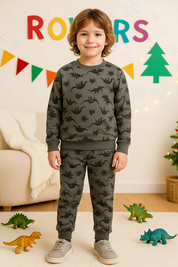 Boys Full-Body Dino Printed Fleece Tracksuit (1-10)Y