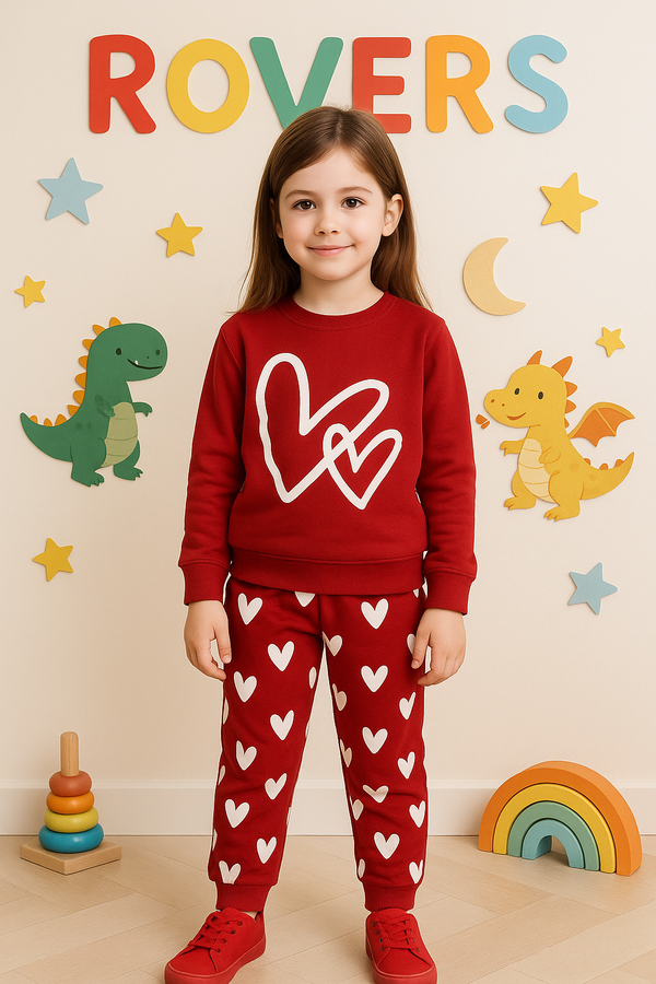 Premium Quality "Double Heart" Printed Fleece Sweat Suit