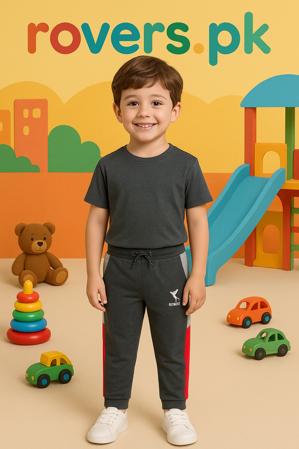 Boys/Girls Charcoal Side Panel Jersy Trouser (1-12)Y