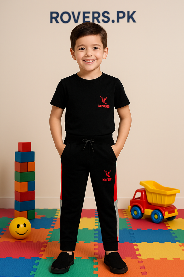 Boys/Girls Black Side Panel Jersy Trouser (1-12)Y