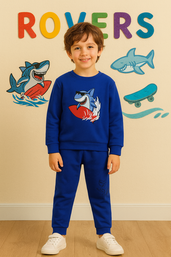Kids Blue Shark Slogan Fleece Track suit ( 1 Year to 10 Years)