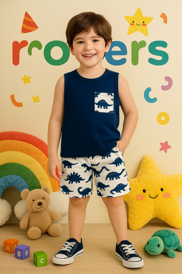Boys Navy All-over Printed Tanktop Suit (1-10)Y