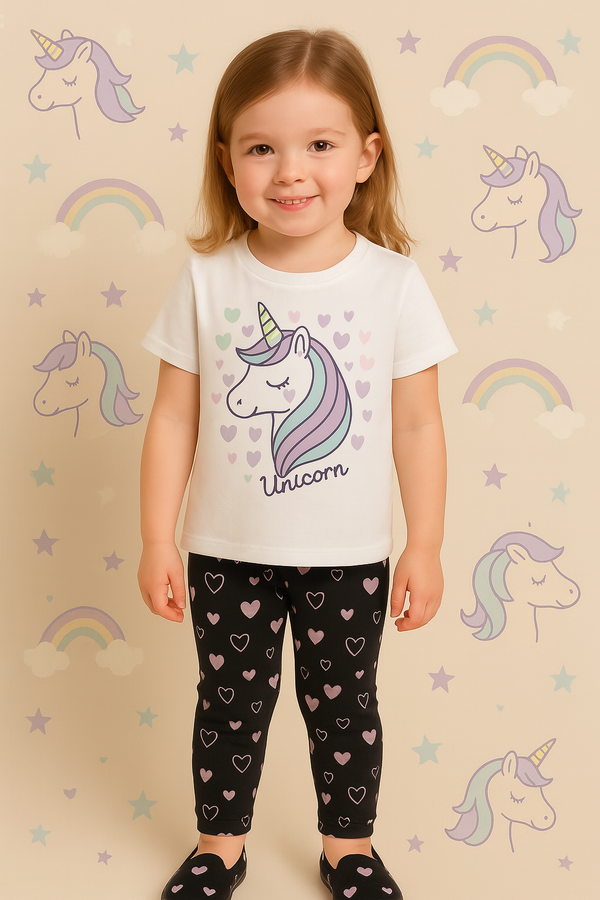 Girls Unicorn Printed Soft Cotton Trouser&shirt (1-10)Y