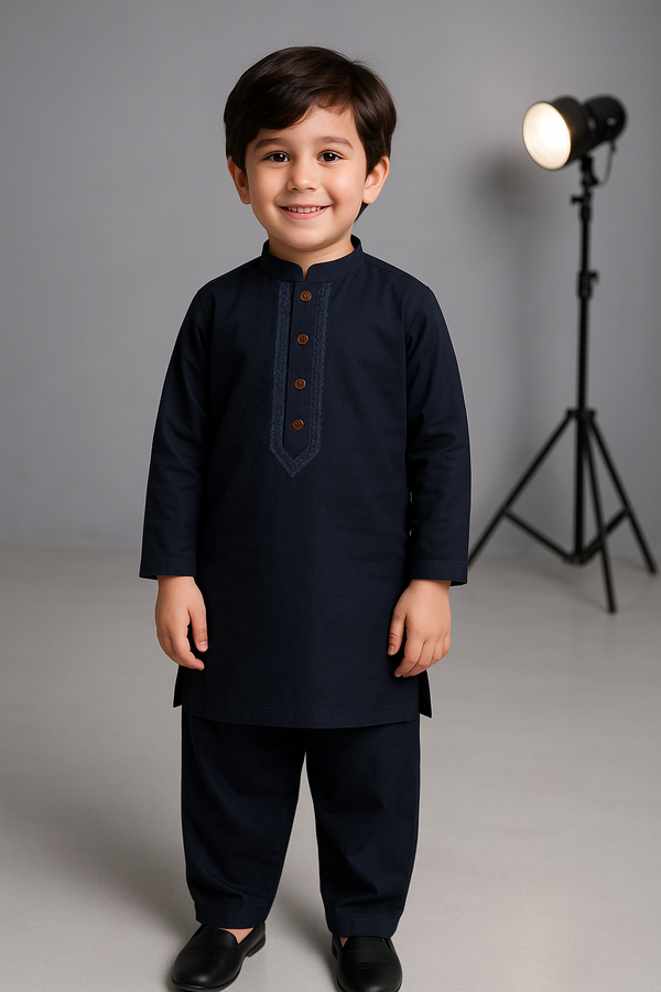 2-piece Cotton Embroided Navy Kurta Shalwar