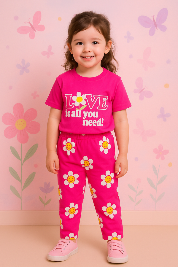Girls Printed Summer Tracksuit Trouser & Shirt