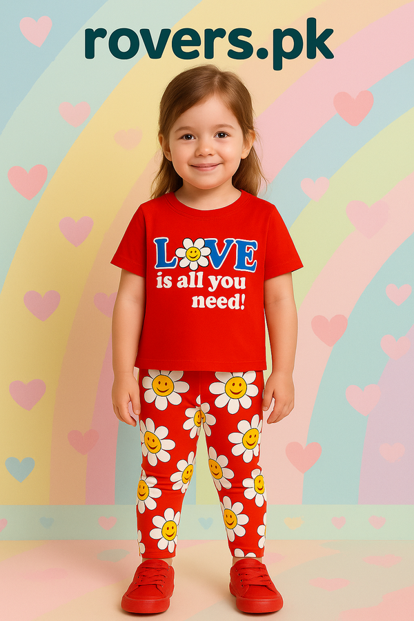 Girls Printed Summer Tracksuit Trouser & Shirt