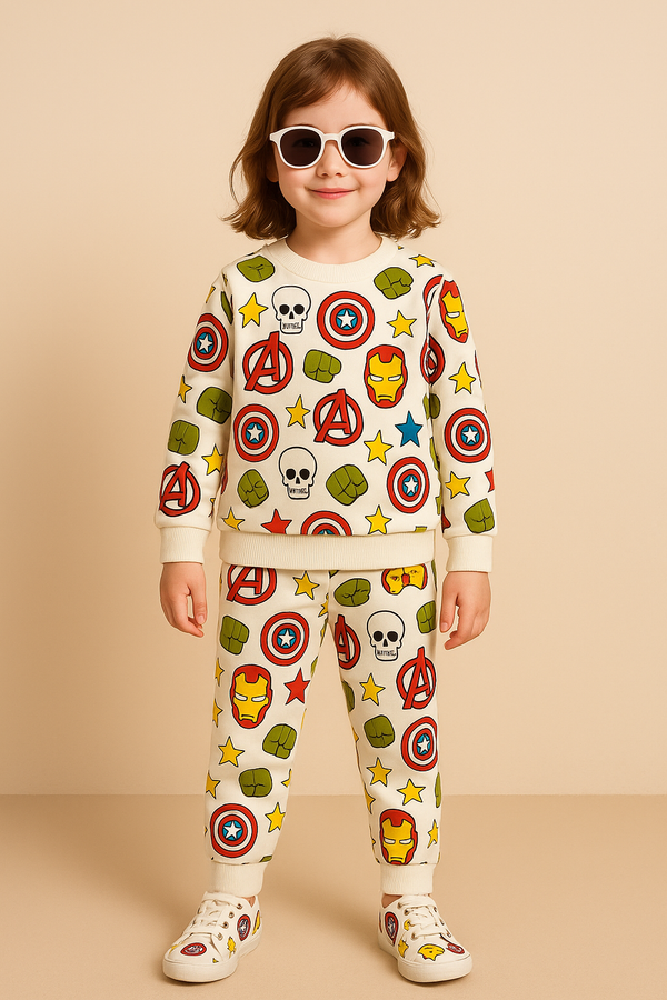 Boys Marvel Full-Body Printed Fleece Tracksuit (1-10)Y